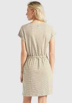 Khujo ANNEMARIE Robe En Jersey Weiß Ocker Gestreift Femme -Khujo Soldes 13a980bbf2304e7d8d81f5eb740a8d45