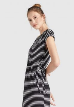 Khujo CRISTELLA Robe Longue Schwarz Weiß Gestreift Femme -Khujo Soldes 253c85494bf6417681d2faa808306d9c