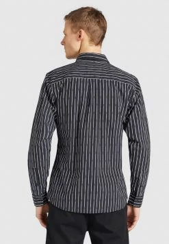 Khujo WAITE Chemise Schwarz Gestreift Homme -Khujo Soldes 55120fc89d8f4c3b8c6eaa352959e236