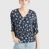 Khujo Femme RINALDA Blouse Blau Weiß Geblümt