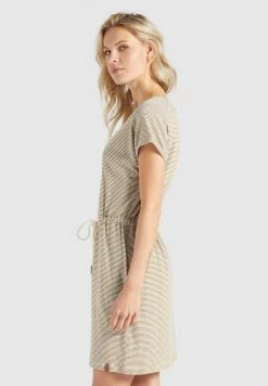 Khujo ANNEMARIE Robe En Jersey Weiß Ocker Gestreift Femme -Khujo Soldes 5d0d233af956417cbd7b1019d51c3ccf