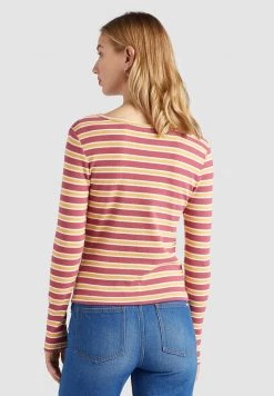 Khujo Femme SICHUAN T Shirt à Manches Longues Rosa Ocker Gestreift -Khujo Soldes 5ef51dd5c6064254ba4de8a13b484f81