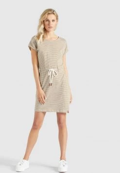 Khujo ANNEMARIE Robe En Jersey Weiß Ocker Gestreift Femme -Khujo Soldes 61464aebc95e4ebea1b09b217e5db257