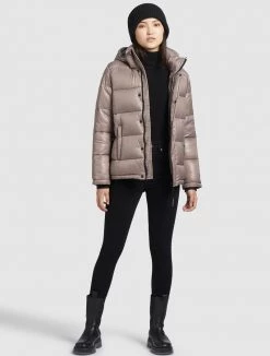Khujo Femme GERDA SHINY Veste D'hiver Taupe Glänzend -Khujo Soldes 63b0423b5a0e4d53813bae3b7205b841