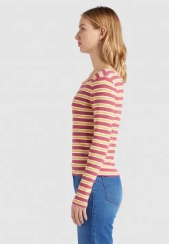 Khujo Femme SICHUAN T Shirt à Manches Longues Rosa Ocker Gestreift -Khujo Soldes 7e8562096fbe4aeb98f2c38cb999421a