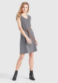 Khujo Femme LEIFA Robe De Jour Dunkelblau Weiß Gestreift -Khujo Soldes 8d57322fc91245dca265a36fc523bc65