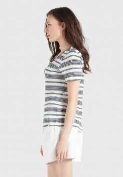 Khujo PERGOLA T Shirt Basique Naturweiß Dunkelblau Gestreift Femme -Khujo Soldes b30364dd3df5449d934a28d062eabad6