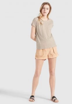 Khujo BABSI T Shirt Imprimé Weiß Ocker Gestreift Femme -Khujo Soldes c1777a6db4fb4e94b5f722c6a13b491e