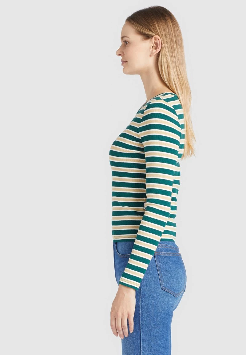 Khujo SICHUAN T Shirt à Manches Longues Grün Beige Gestreift Femme 6 Khujo SICHUAN T Shirt à Manches Longues Grün Beige Gestreift Femme – Image 4