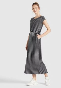 Khujo CRISTELLA Robe Longue Schwarz Weiß Gestreift Femme -Khujo Soldes e9d1b3a3717e49f3b41a3b5e643eb29d