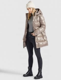 Khujo WENCKE SHINY Veste D'hiver Taupe Glänzend Femme -Khujo Soldes f3a510071c7d41a09a00b8b611094b6f